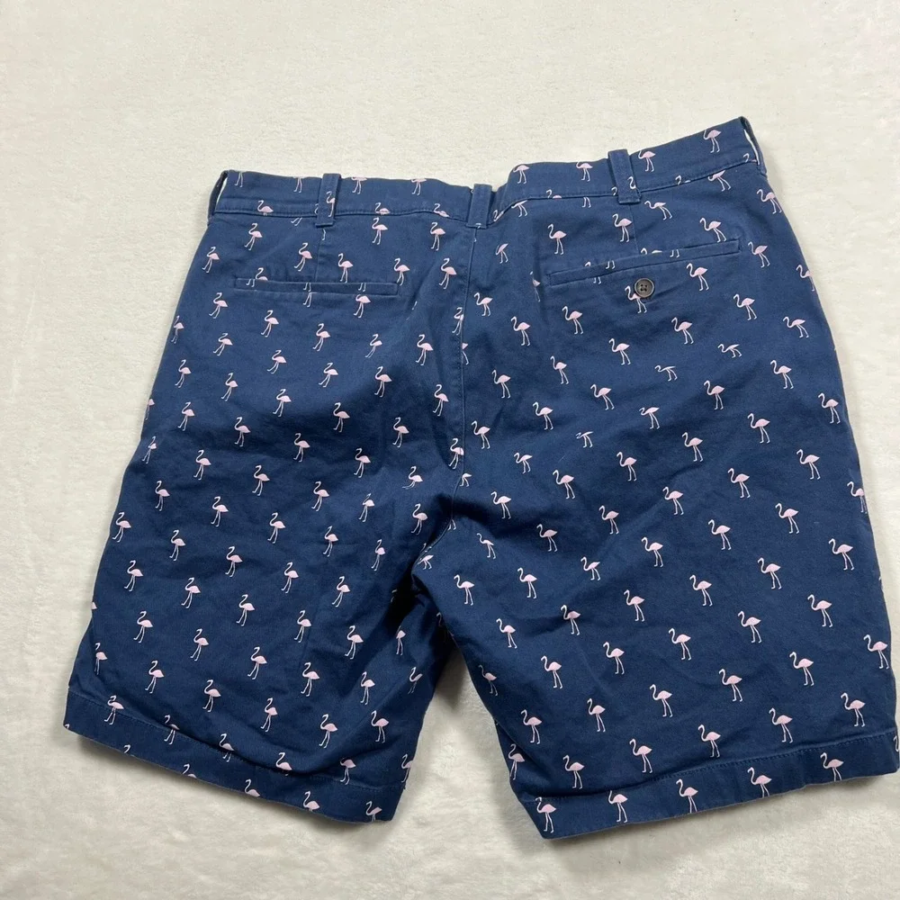 J Crew Mens 36 Navy Blue Pink Flamingo Embroidered Chino Shorts 9 Inseam Cotton